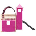 vidaXL Lit superposé avec toboggan et rideaux rose 90x200 cm