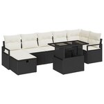 Ensemble de canapé de jardin 8 pièces avec coussins noir poly rotin