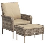vidaXL Chaise de jardin avec tabouret marron clair résine tressée