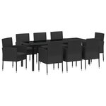 vidaXL Ensemble de Salle à Manger de Jardin en 9 Pièces avec Coussins en Poly Rattan Noir