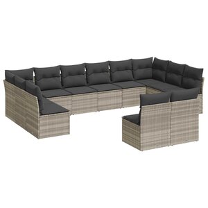 vidaXL Salon de jardin avec coussins 12 Pièces gris clair résine tressée