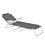 Bain de soleil pliable - transat inclinable 4 positions - chaise longue grand confort avec accoudoirs - métal époxy textilène - dim. 160L x 66l x 80H cm - gris foncé