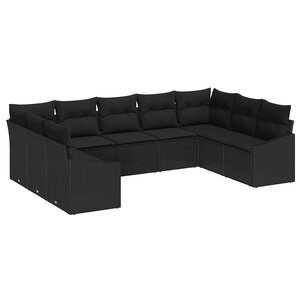 vidaXL Ensemble de canapé de jardin avec coussin 9 Pièces Noir polyrotin