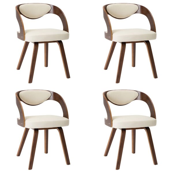 vidaXL Chaises à manger lot de 4 crème bois courbé et similicuir