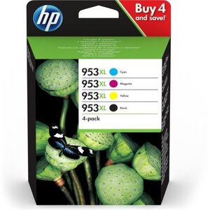 Hp 953xl pack de 4 cartouches noire/cyan/magenta/jaune authentiques pour hp officejet pro 8710/8715/8720 (3hz52ae)