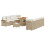 Canapé jardin 11 pièces avec coussins beige poly rotin acacia
