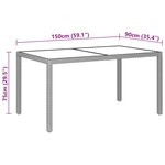 vidaXL Table de jardin 150x90x75 cm Verre trempé/résine tressée Beige