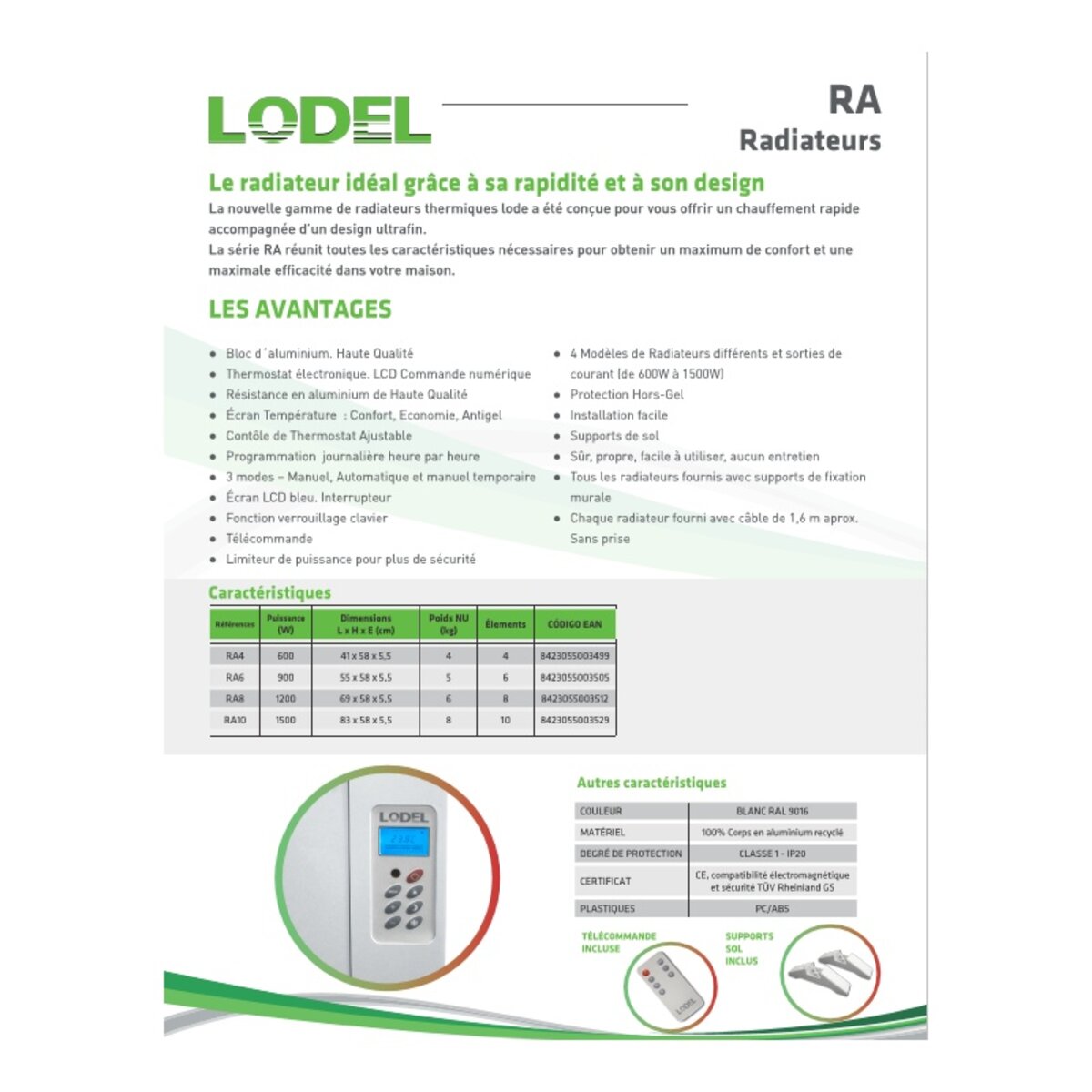 Radiateur Electrique Programmable LODEL RA8 - 1200 W - Chauffage