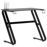 Bureau table poste de travail meuble d'ordinateur informatique étude de jeu avec pieds en forme de ZZ 90 x 60 x 75 cm noir 02_0023774