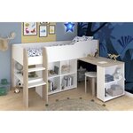 Lit combiné enfant avec bureau rétractable - Blanc et chêne - Sommier inclus - 90 x 200 cm