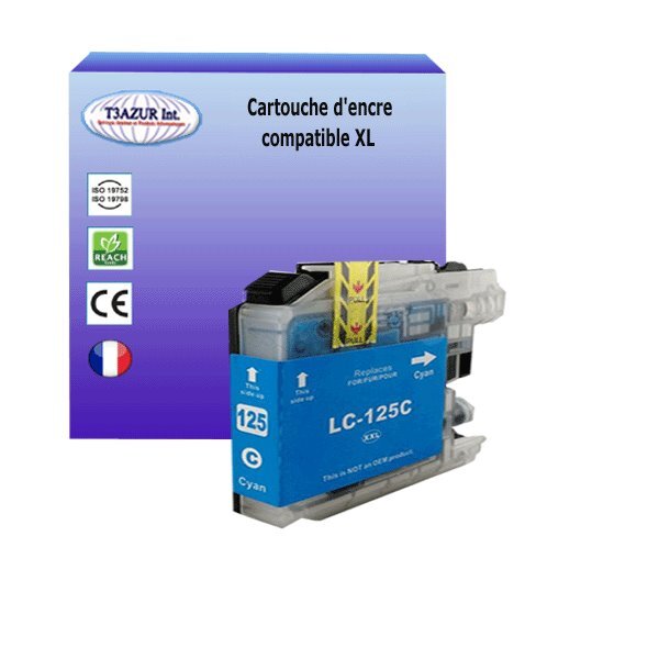 T3AZUR- Cartouche compatible avec Brother LC125 XL pour Brother DCPJ4110DW  MFCJ4410DW  MFCJ4510DW  MFCJ4610DW  MFCJ4710DW Cyan