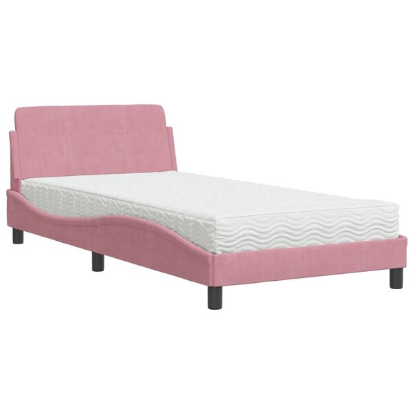 vidaXL Lit avec matelas rose 100x200 cm velours