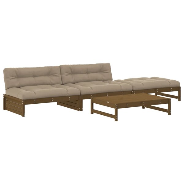 vidaXL Salon de jardin 4 Pièces avec coussins marron miel bois massif