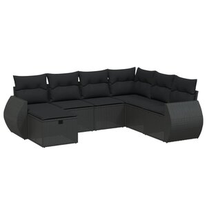 vidaXL Salon de jardin 7 Pièces avec coussins noir résine tressée