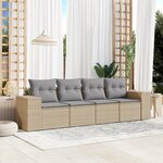 vidaXL Salon de jardin avec coussins 4 Pièces beige résine tressée