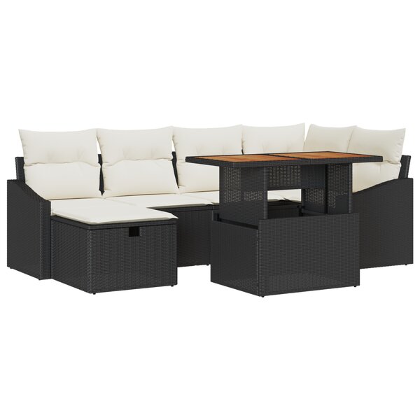 vidaXL Ensemble de canapé de jardin 7 pièces avec coussins en rattan poly noir