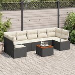Ensemble de 8 pièces de Canapé de Jardin avec Coussins Noir Poly Rotin Acacia