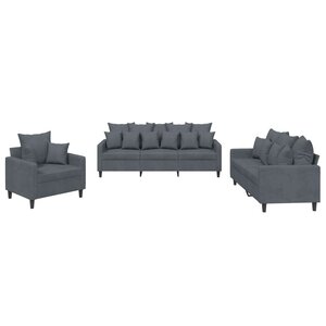 vidaXL Ensemble de canapés 3 Pièces avec coussins Gris foncé Velours