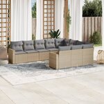 vidaXL Salon de jardin avec coussins 10 Pièces beige résine tressée