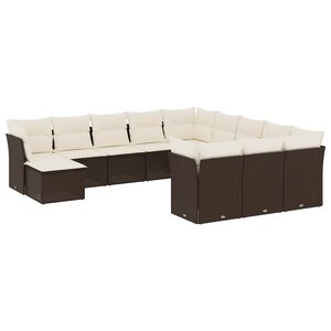 vidaXL Salon de jardin avec coussins 12 Pièces marron résine tressée