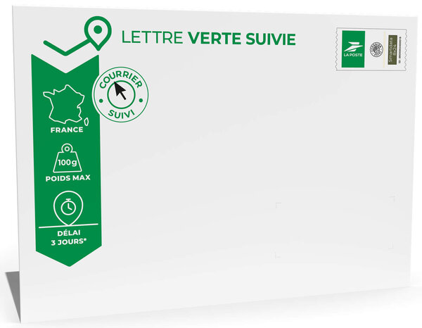 Prêt-à-Poster - Lettre verte suivie - 100g - Format C4 - Enveloppe à l'unité