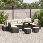 Set de Canapé de Jardin 10 Pièces avec Coussins Noir Poly Rattan Acacia