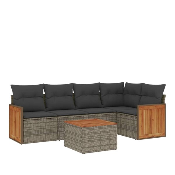 vidaXL Salon de jardin 6 Pièces avec coussins gris résine tressée