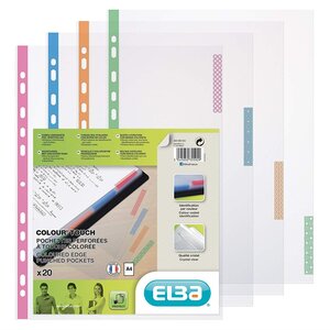 Sachet de 20 Pochettes perforées polypropylène lisse A4 4 Couleurs Assorties ELBA