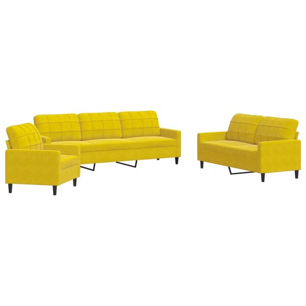 vidaXL Ensemble de canapés 3 Pièces avec coussins Jaune Velours