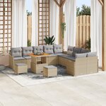 Set de canapé de jardin vidaXL 13 pièces avec coussins Beige Poly Rattan Acacia