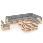 vidaXL Salon de jardin 11 Pièces avec coussins Bois de pin massif
