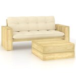 vidaXL Salon de jardin 2 Pièces avec coussins bois de pin imprégné