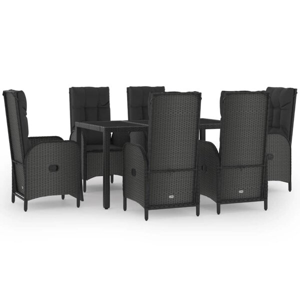 vidaXL Ensemble à manger de jardin coussins 7Pièces Noir Résine tressée