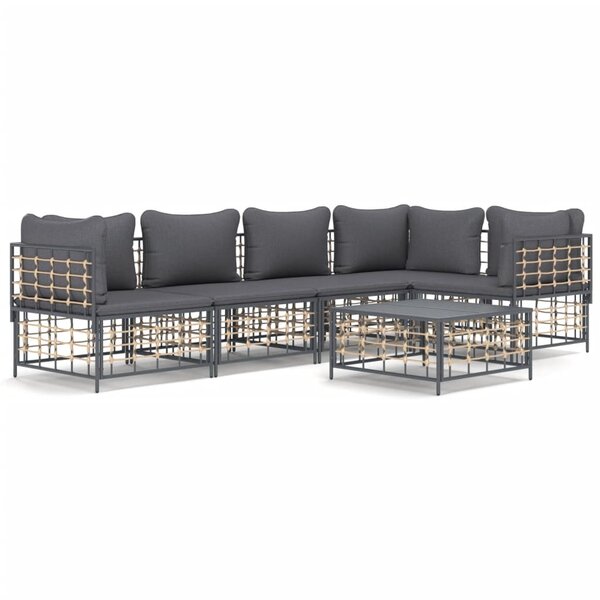 vidaXL Salon de jardin 6 Pièces avec coussins anthracite résine tressée