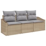 vidaXL Set de canapé de jardin de 3 pièces avec coussins Beige Rotin synthétique