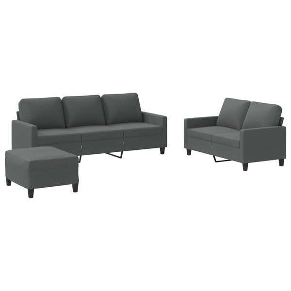 vidaXL Ensemble de canapés 3 Pièces avec coussins Gris foncé Tissu