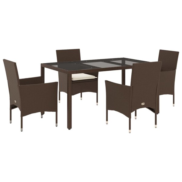 vidaXL Ensemble à manger de jardin et coussins 5Pièces marron rotin verre