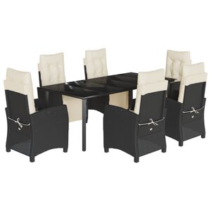 vidaXL Ensemble à manger de jardin coussins 7Pièces Noir Résine tressée