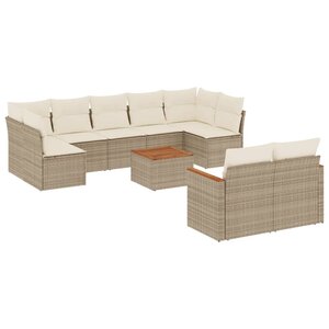 vidaXL Salon de jardin avec coussins 10 Pièces beige résine tressée