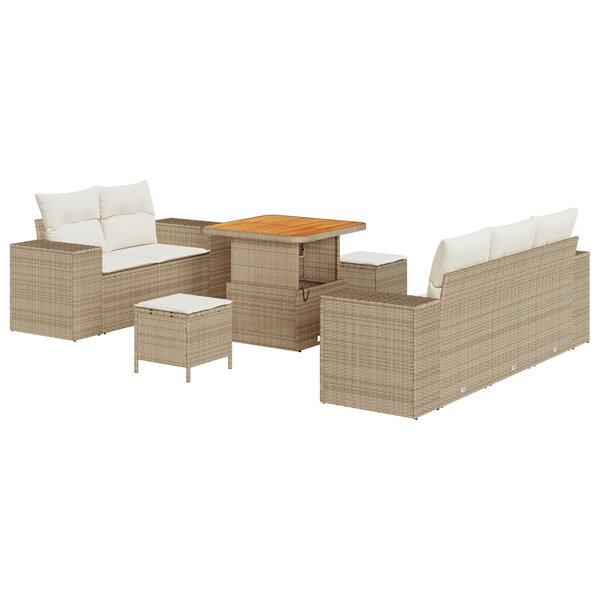 Ensemble de Canapé Jardin 8 Pièces avec Coussins Beige Rattan Acacia