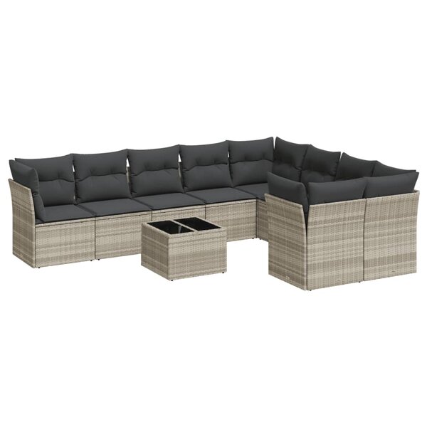 vidaXL Salon de jardin avec coussins 10 Pièces gris clair résine tressée