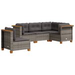 vidaXL Salon de jardin 5 Pièces avec coussins gris résine tressée