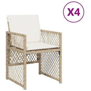 vidaXL Chaises de jardin avec coussins lot de 4 beige résine tressée