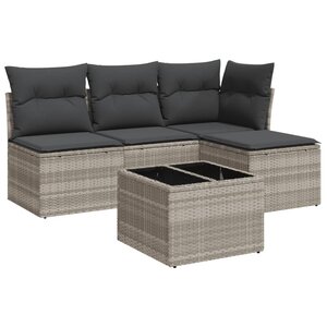vidaXL Salon de jardin 5 Pièces avec coussins gris clair résine tressée