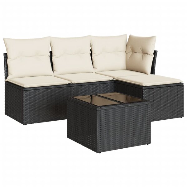 vidaXL Salon de jardin 5 Pièces avec coussins noir résine tressée