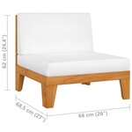 vidaXL Canapé central sectionnel et coussins blanc crème Bois d'acacia