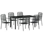 vidaXL Ensemble de salle à manger de jardin de 7 pièces en corde de coton et acier noir