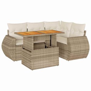 vidaXL Salon de jardin avec coussins 5 Pièces beige résine tressée
