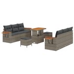 Ensemble de canapé de jardin 9 pièces avec coussins en gris poly rattan acacia