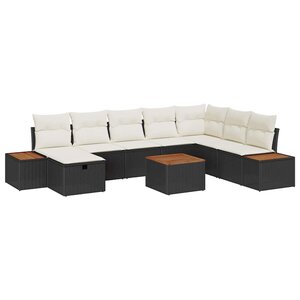 vidaXL Ensemble de canapé de jardin 9 Pièces Noir Poly rotin